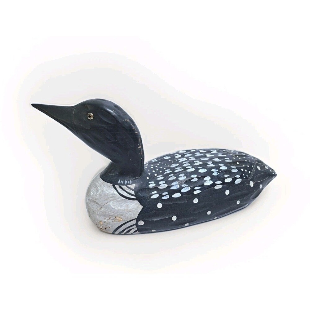 Loon Duck Heritage Mint Ltd Vintage Wooden Painted Spotted Orange Eyes Decoy